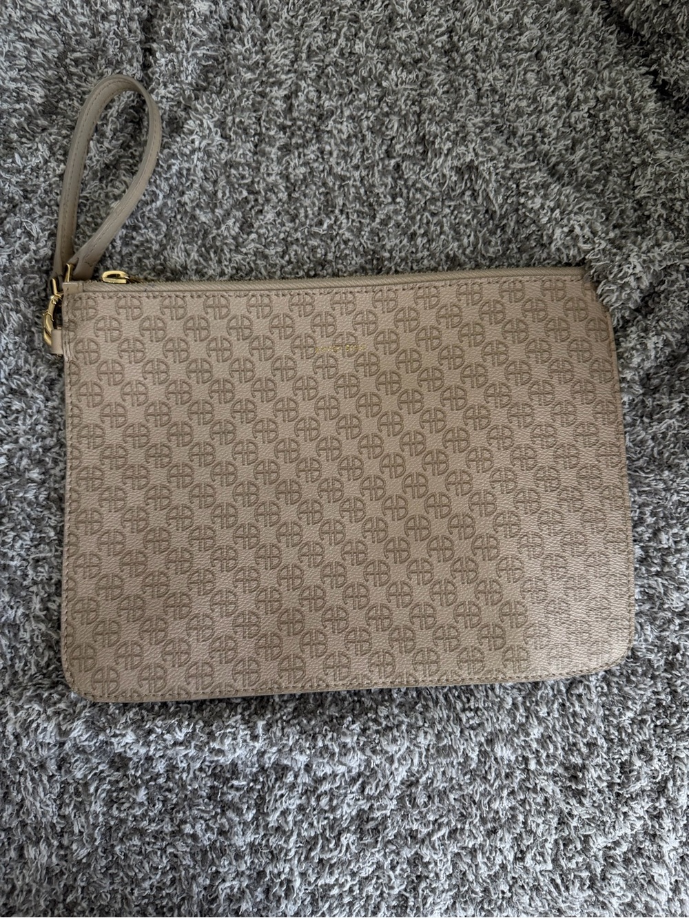 Anine Bing Taupe Logo Wristlet Clutch